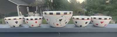 Young s Heartfelt Kitchen Creations Lg Bowl 4 Salad Ceramic Poker Playing Cards