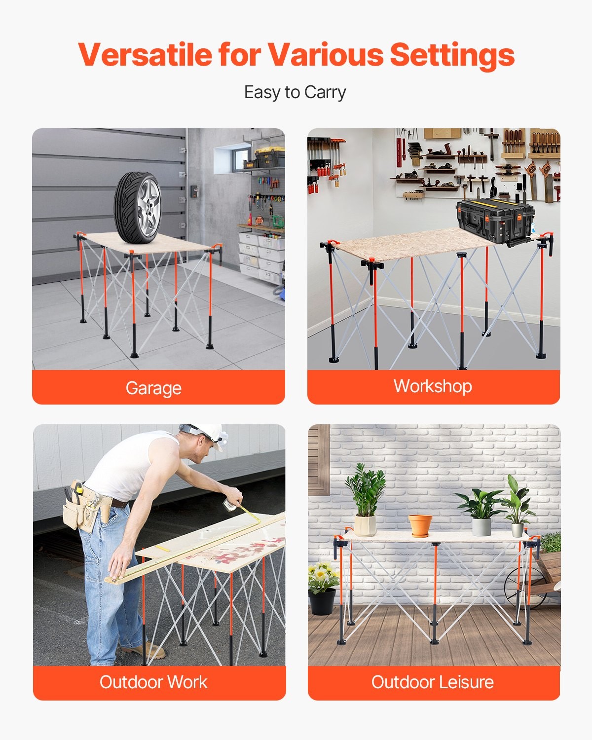 VEVOR Portable Folding Workstand,4.15x2.18 ft Collapsible Workbench,2500 lbs Wei