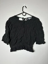 Future collective Gauzy Cropped Top Black Sz Small Goth Keyhole Tie Short Sleeve