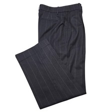 J.CREW Suit Pants Mens 34 Blue Striped Wool Classic Fit Belted Vietnam