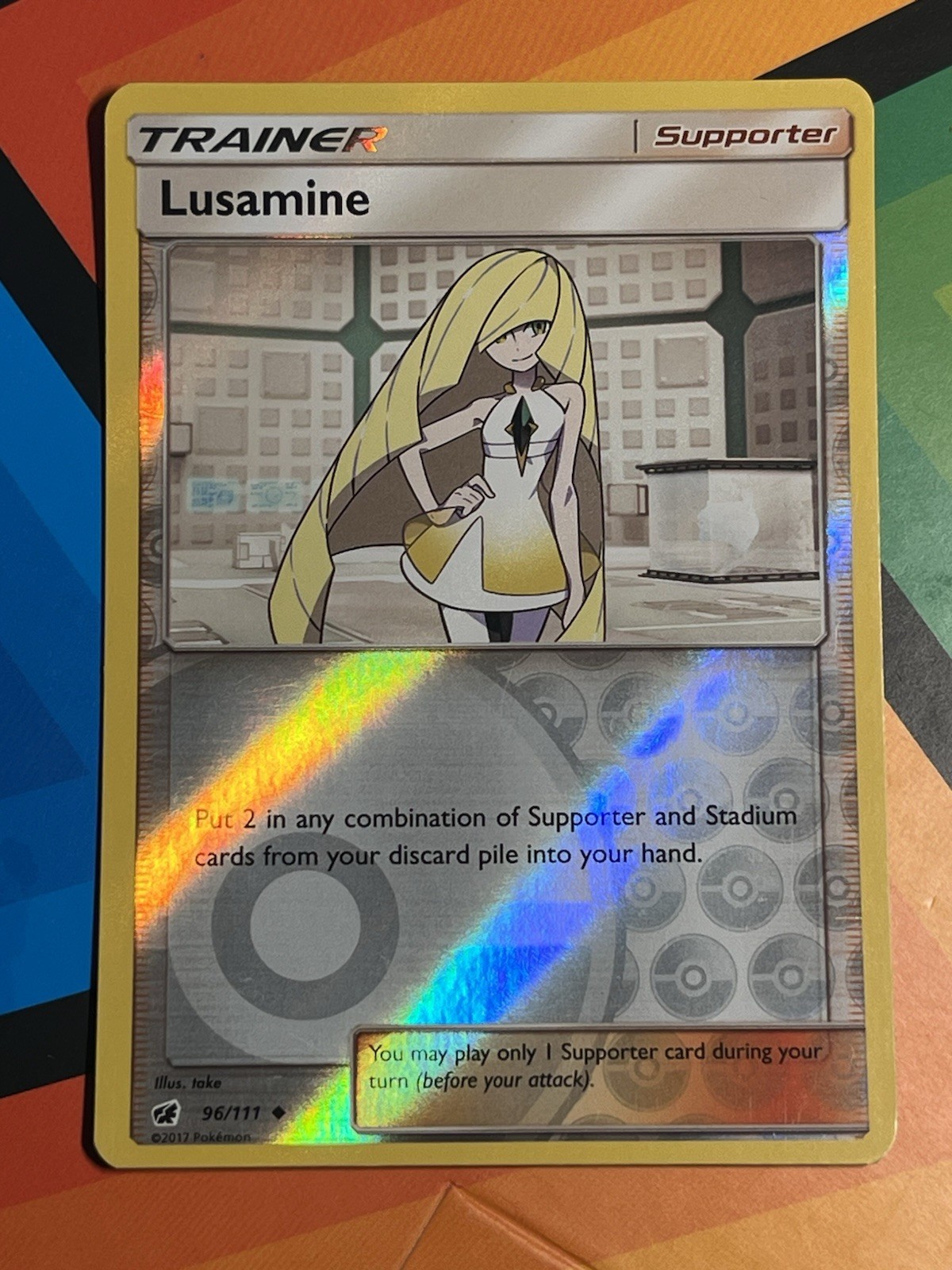 Pokemon TCG Lusamine 96/111 Reverse Holo SM Crimson Invasion NM x1