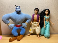 DISNEY APPLAUSE ALADDIN, JASMINE  GENIE PLUSH VINYL DOLLS - RARE
