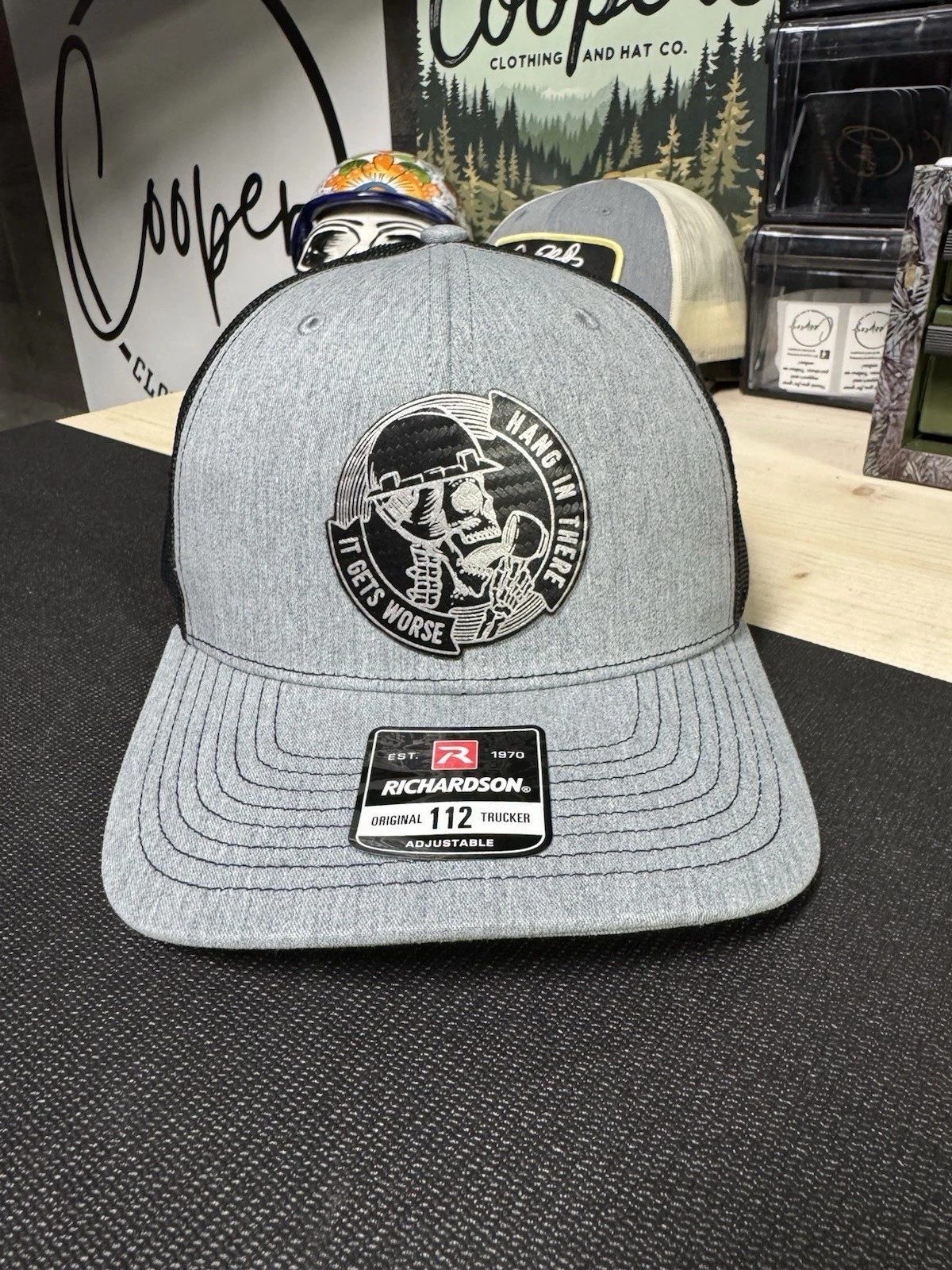 Richardson 112 Blue Collar Work Trucker Hat Snap Back Heather Grey/Black