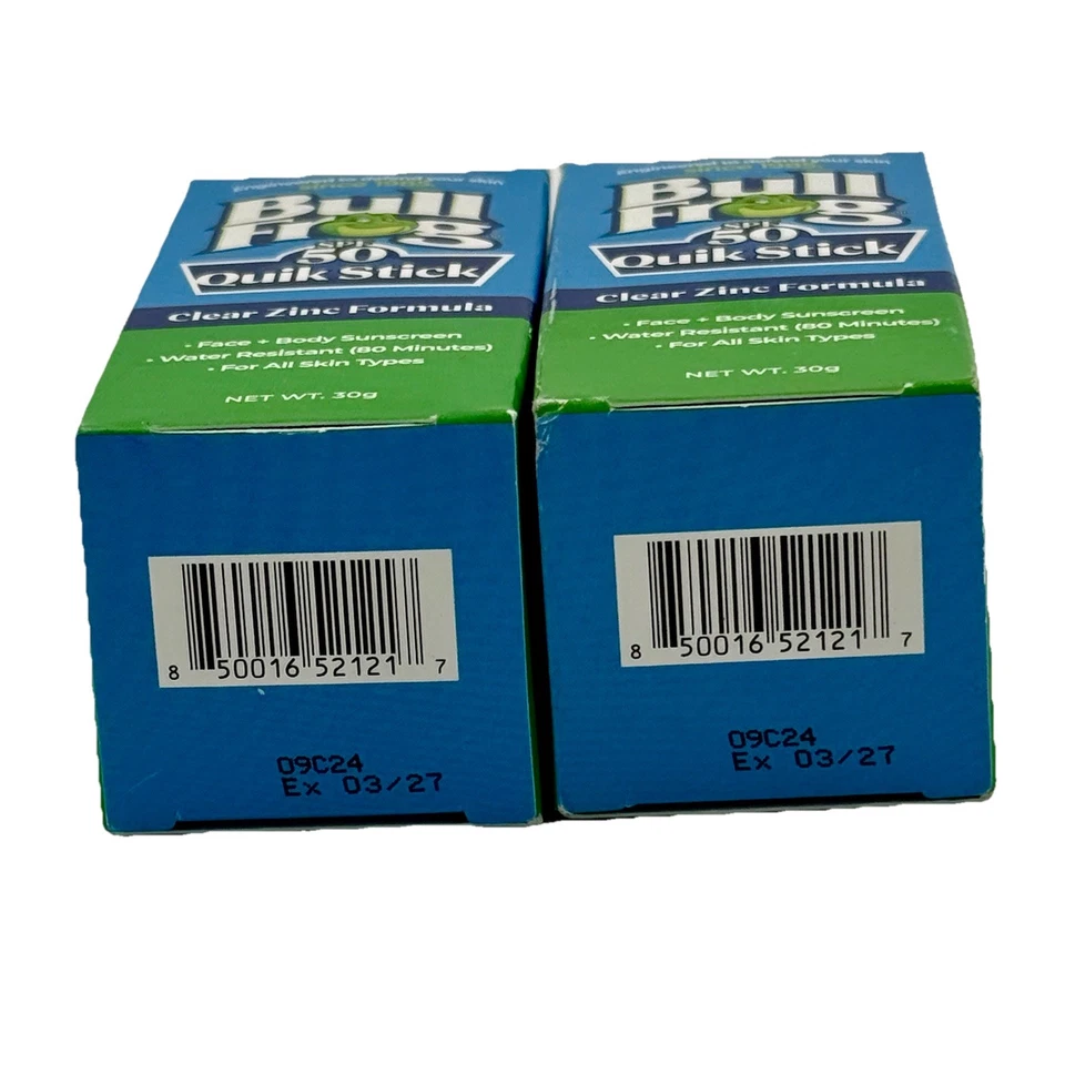 Paquete de 2 protectores solares cara/cuerpo BULL FROG Quick Stick FPS 50 fórmula ZINC transparente Foto 3 de 3