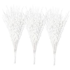 24 PCS Artificial Glitter Holly Berry Stem Ornaments Berry Picks Branches White