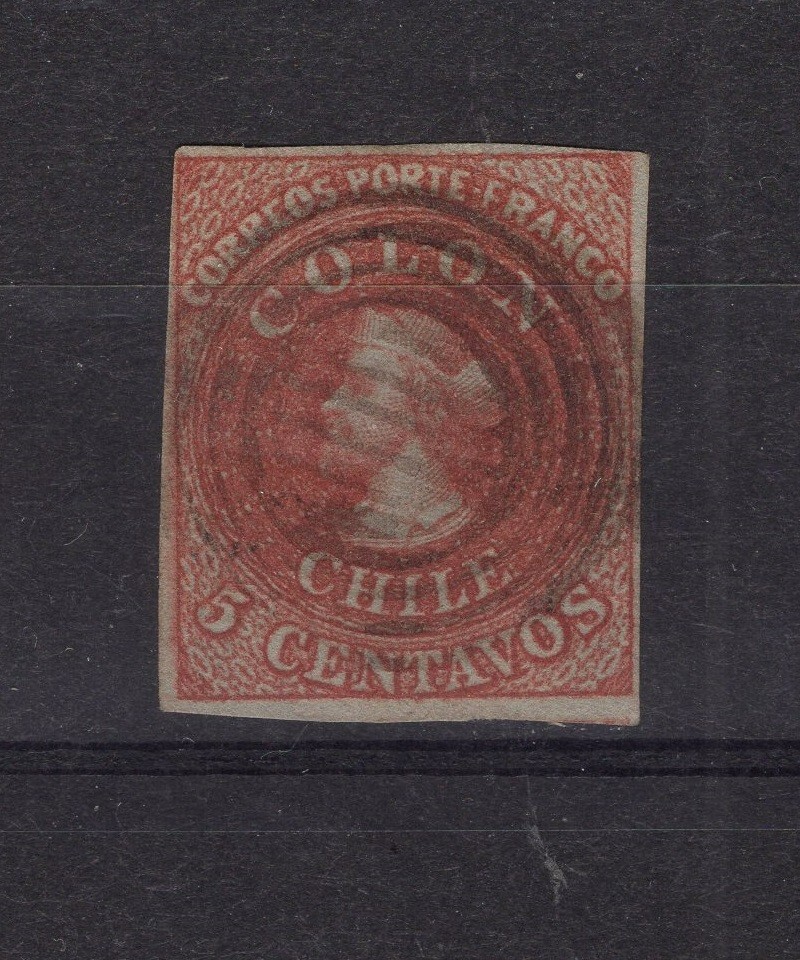 CHILE 1853 First London printing 5c SOFICH 1 wmk 1 BLUE HEAD LO