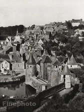 1927 Vintage FRANCE Fougéres Castle Village Architecture Photo Art By HURLIMANN