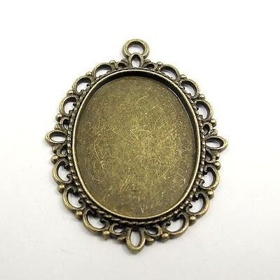 8x Vintage Bronze Alliage 24*18mm Ovale Camée plateau base Charms Jewelry Making 52581 