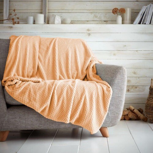 Peach Orange Autumn Luxury Popcorn Velour Sherpa Sofa Throw Blanket 150x250cm - Picture 1 of 1