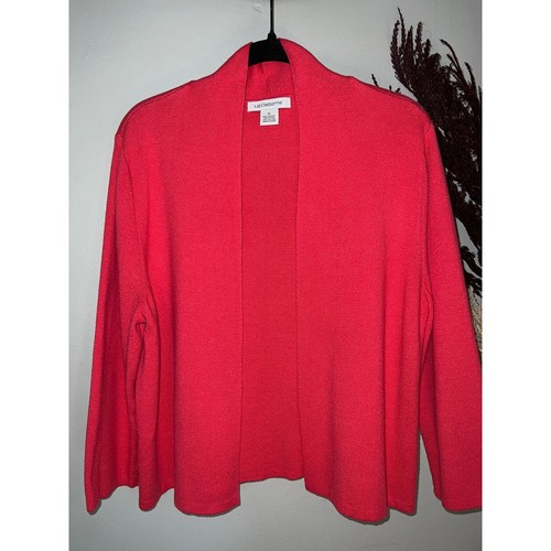 Liz Claiborne coral pink open front knit cardigan sweater viscose blend