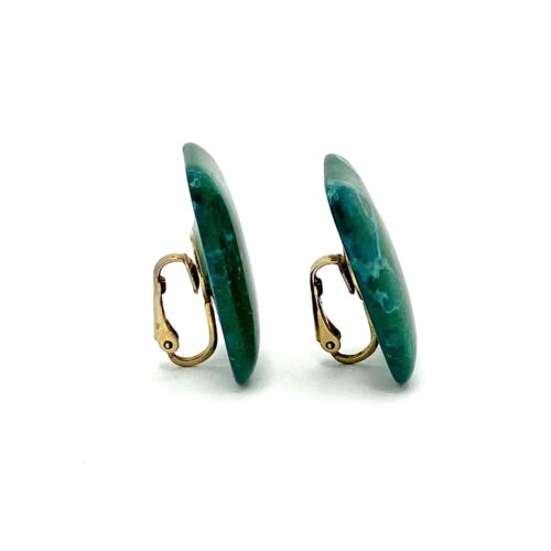 Vintage Stone Large Clip On Earrings 1 3/16" L Chrysocolla ? - Picture 2 of 7