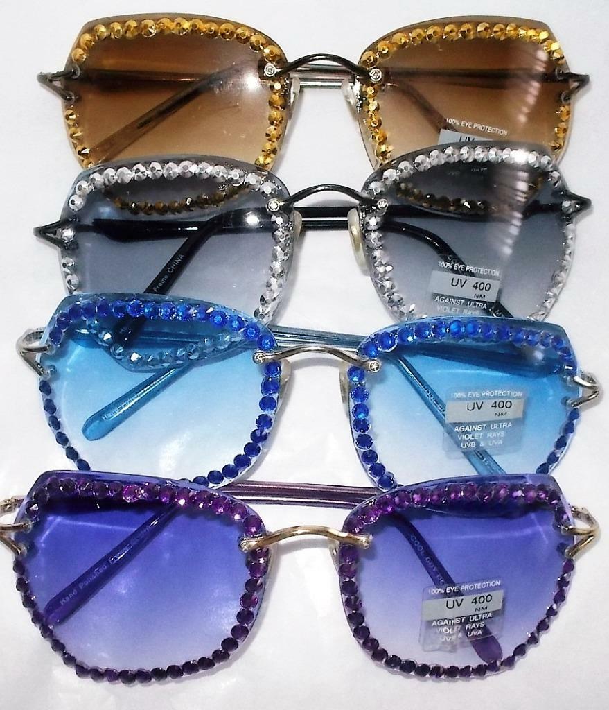 Trendy Beveled Edge Rimless Metal Frame Sunglasses with Rhinestones - 4 Colors - Free Shipping-image