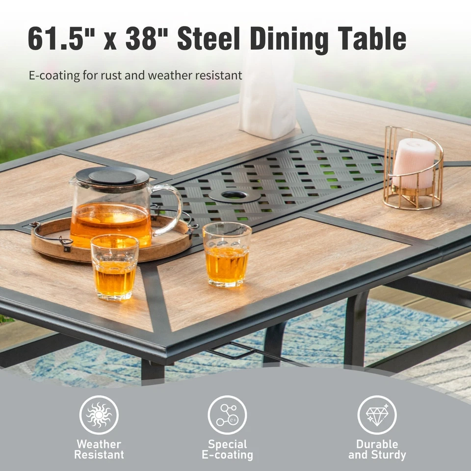 Mesa de comedor de patio de 61"" para 6 personas mesa de exterior con orificio para sombrilla rectangular Foto 4 de 4
