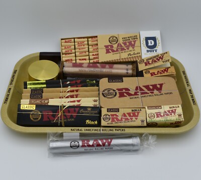 Duft Raw Small Medium Rolling Tray Kit Geschenkset Classic Organic Tips Grinder Dose