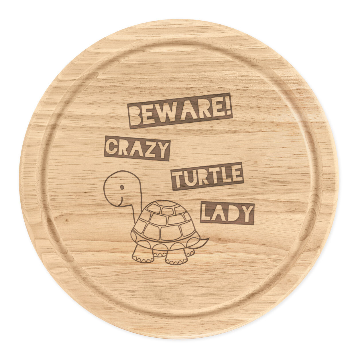 Beware Crazy Turtle Lady Round Chopping Cheese Board Funny