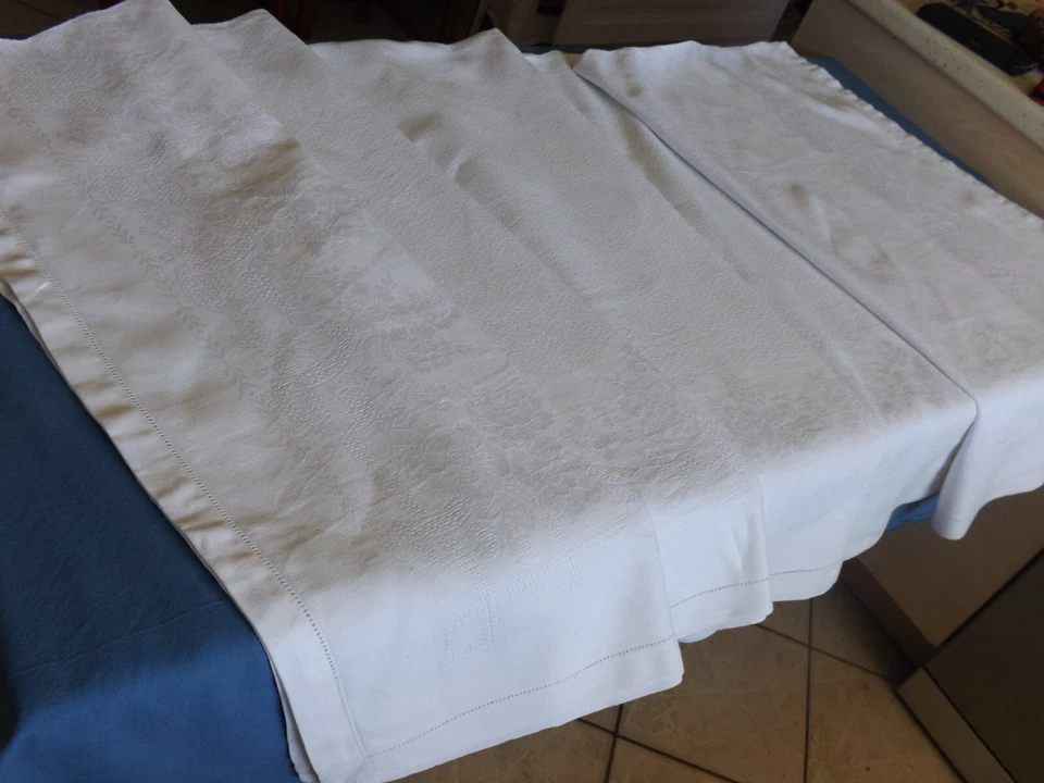 nappe, damas de coton, 2.70 m X 1.54 m, ancienne - Photo 2/4