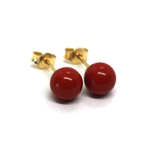 Pendientes Oro Amarillo O Blanco, 18K, Esfera Pasta De Coral Rojo Intenso De 7MM - Imagen 5 de 8