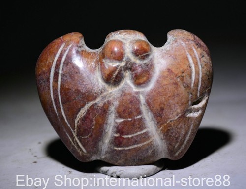 2.2" Rare Old Chinese Hongshan Culture Jade Carving Bat Animal Statue ...