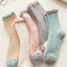 4 Pairs Ladies Girls Fluffy Fleece Socks Winter Warm Home Floor Assorted Colors