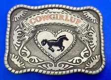 COWGIRL UP Horse  Heart Silver Color Western Cowgirls Belt Buckle