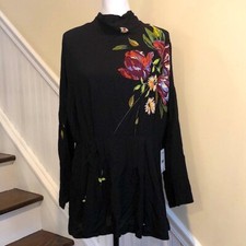FREE PEOPLE Boho Chic Long Sleeve Black Floral MIni Dress Sz Medium NWT