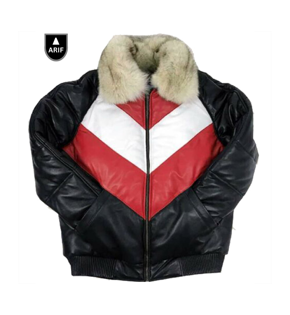 Men's Genuine Leather Bomber Jacket with Fur Trim – ARIF Fashion-image