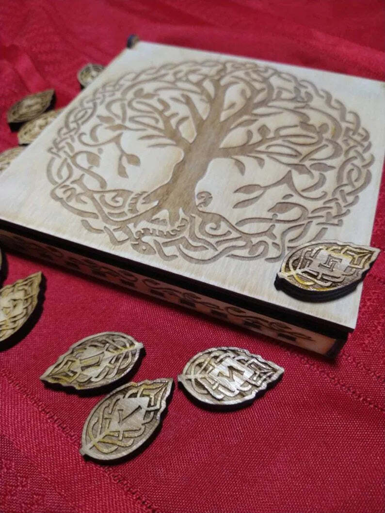 Norse Viking Elder Futhark LEAF Rune Set yggdrasil ASH WOOD worldtree ...