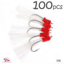 100pcs Size 7/0 Fishing Shrimp Fly Hook White Krystal flash ling Rockfish cod 