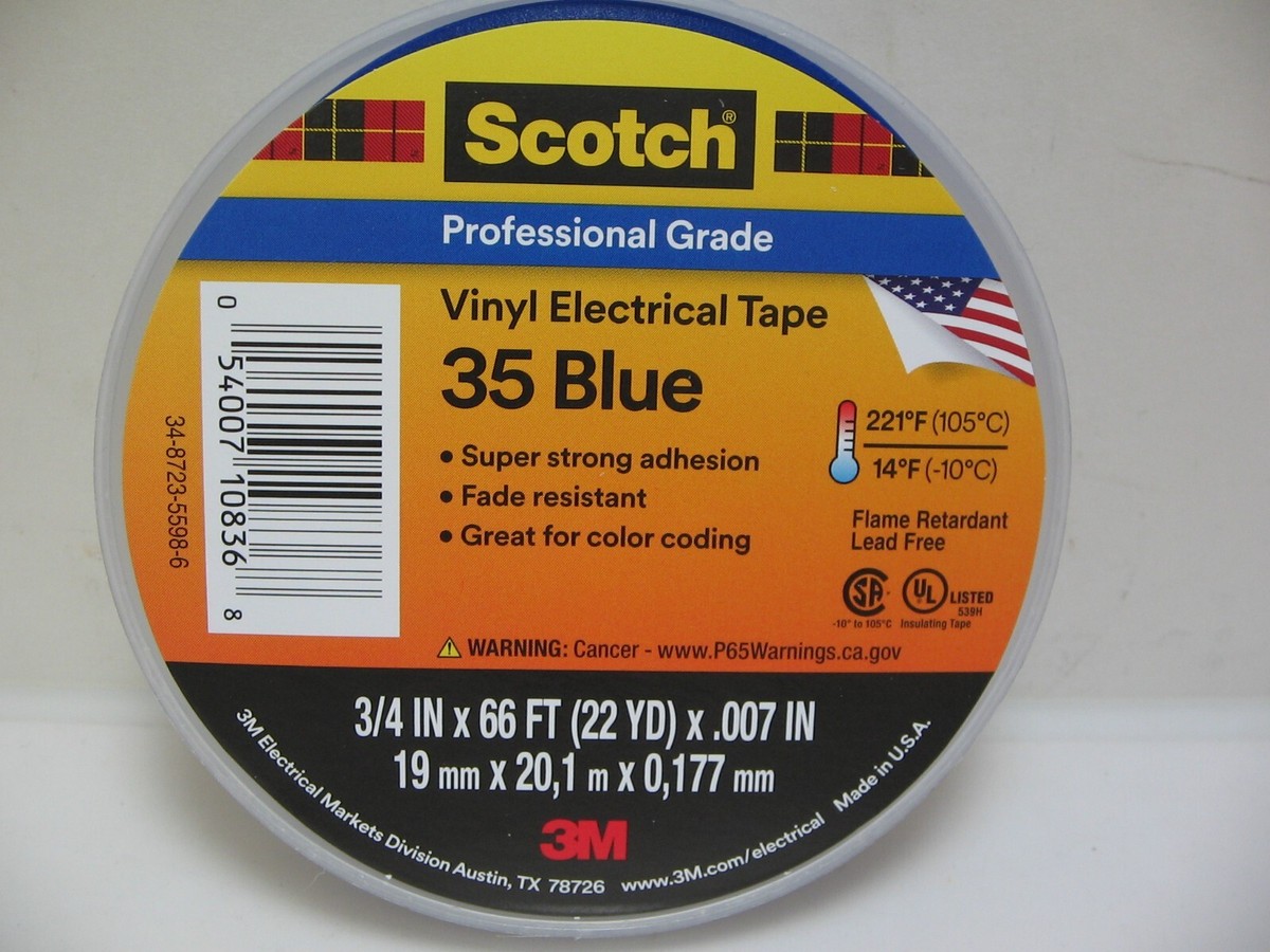 ルイス Scotch 3M Pro Grade Vinyl Electrical Tape #35 Blue 3/4in x 66 ft