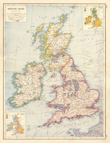 BRITISH ISLES AGRICULTURAL/INDUSTRIAL. Showing key products coalfields 1920 map