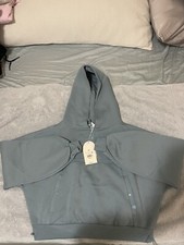 Blogilates Women's Marshmallow Half Zip Hooded Sweatshirt Teal Blue sz M