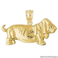 New 14k Yellow Gold Basset Hound Dog Pendant
