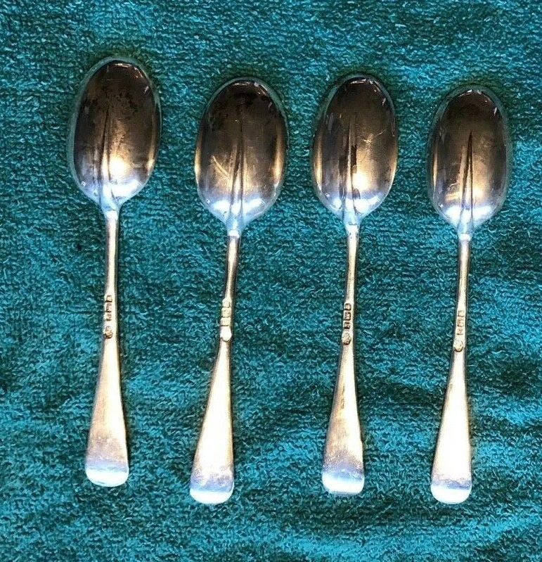 4 cucharaditas pequeñas de plata esterlina Sheffield cola de rata de colección postre de lujo de 5" Foto 3 de 4