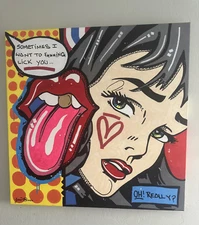 Tongue Rolling Stones Pop Art - Original Acrylic/Spray paint Canvas - 30 x 30