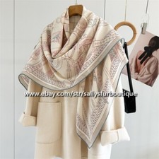 Sallys 70 Cashmere 30 Silk Stole Belt Saddle Print Double Face Scarf Shawl 53"