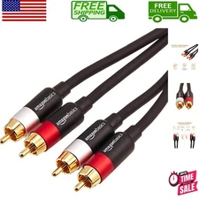 Premium 2 RCA Male to Male Audio Cable, 15 Feet, Ideal for High-Fidelity Systems