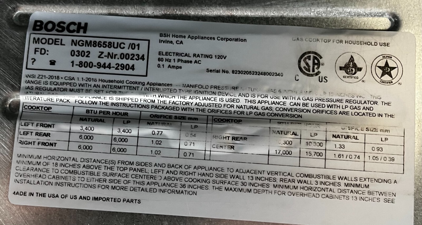 Bosch 800 Series NGM8658UC 36" Gas Cooktop with 5 Sealed Burners, Heavy-Duty Gra