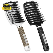 Boar Bristle Hair Brush 2PCS, Curved Vented Detangling Brush for Wet and Dry Hai