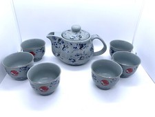 Chinese Tea Ceremony Teapot w/cups Set Red Sun Crane Bird Pattern 6 Cups