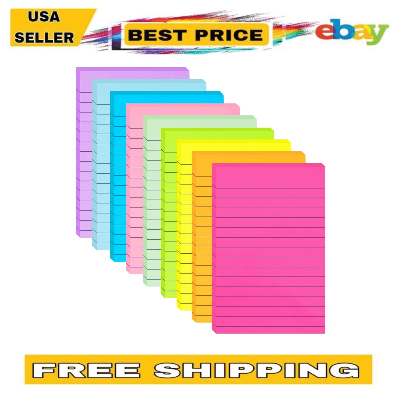 9 Pack 4x6 Bright Lined Sticky Notes 35 Sheets Per Pad Free Shipping-image