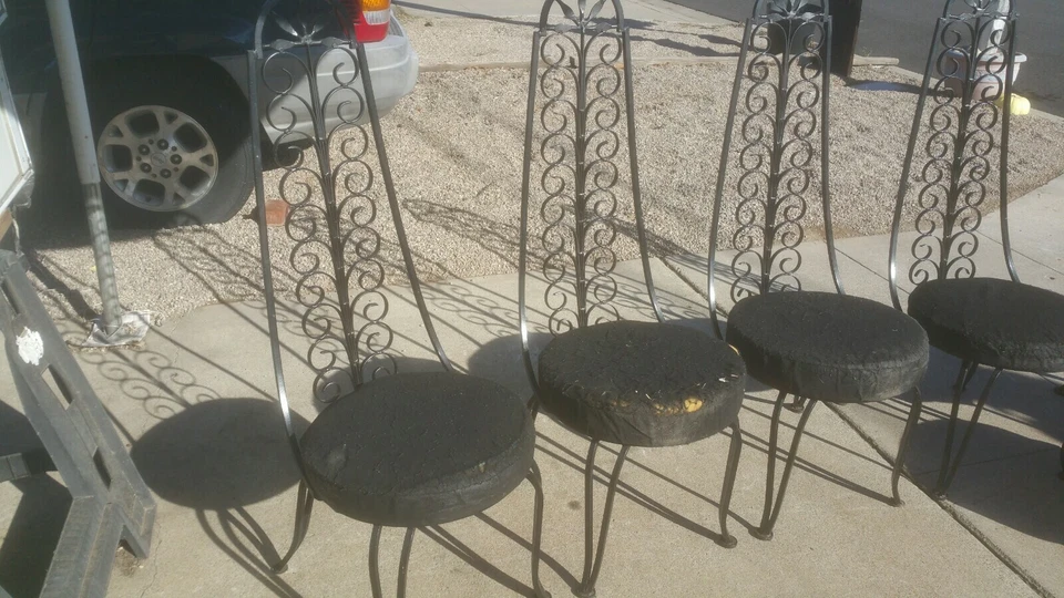 5 Vintage MCM Saleterini? High Back Wrought Iron Dining Set Chairs Super Stylish - Image 3 of 4