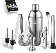 Cocktail Shaker Set 9 Pezzi Kit Barman Professionale in Acciaio Inox Con 750Ml S