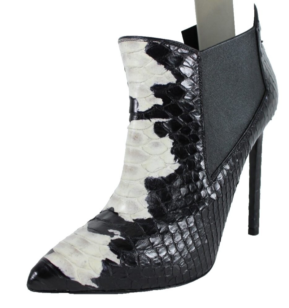 Stivaletti SAINT LAURENT tacco alto a punta pelle di pitone bianco e nero 37 5