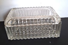 Vtg. Cut Glass Rectangle Trinket/Jewelry Box w/Lid-Ribbed Diamond Design