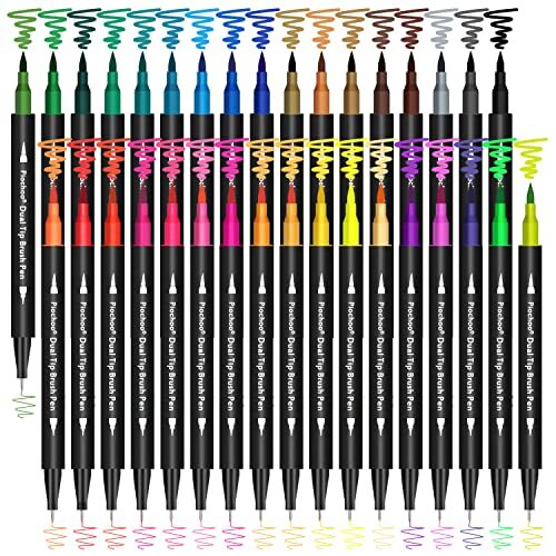 Colored Art Markers34 Dual Tip Brush Marker PensFine Point & Brush Tip Colore...