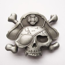 NEW WESTERN PIRATE SKULL 3-D SILVER BONES PATCH BELT BUCKLE