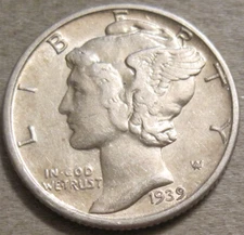 VERY NICE AS SHOWN - 1939 P MERCURY DIME *** 90% SILVER *** 668