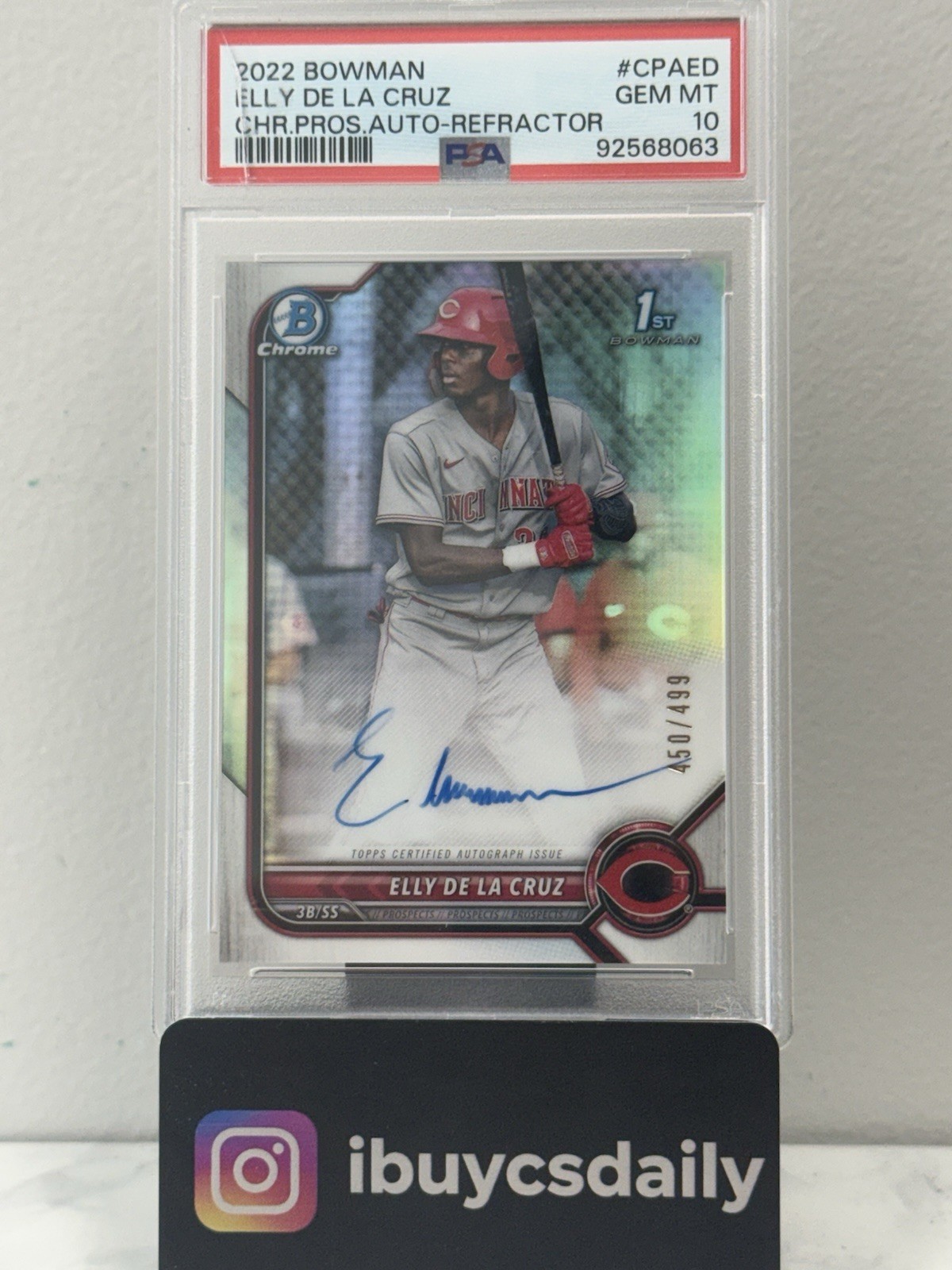 2022 Bowman Chrome Prospect Auto Refractor Elly De La Cruz #CPAED /499 PSA 10