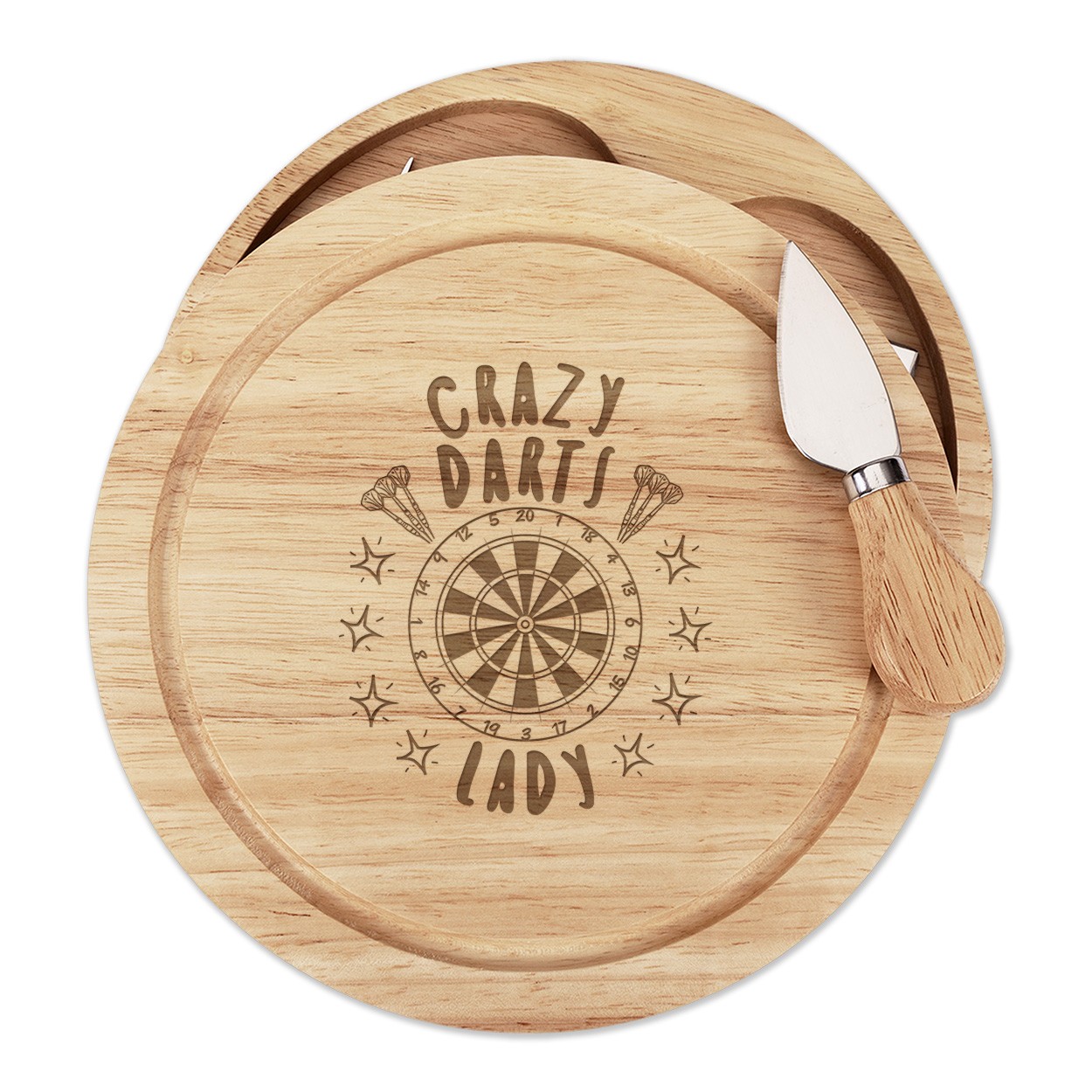 Crazy Darts Lady Stars Cheese Board Knife Set Funny Sport Fathers Day Dad