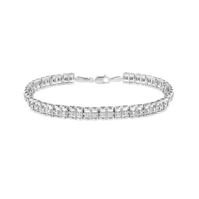 1/10 Carat Diamond Double Link Rolex Tennis Bracelet in Sterling Silver 7''